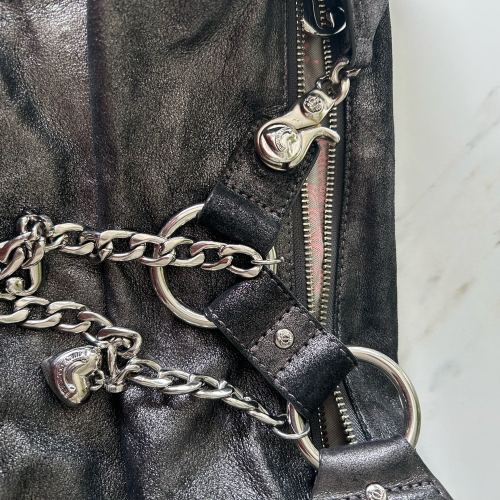 Vintage Juicy Couture Black Metallic Leather Shoulder Bag - Picture 10 of 14